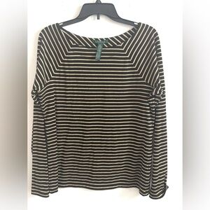 Lauren Ralph Lauren Top Women’s XL Black Gold Striped Stretch Knit Shirt